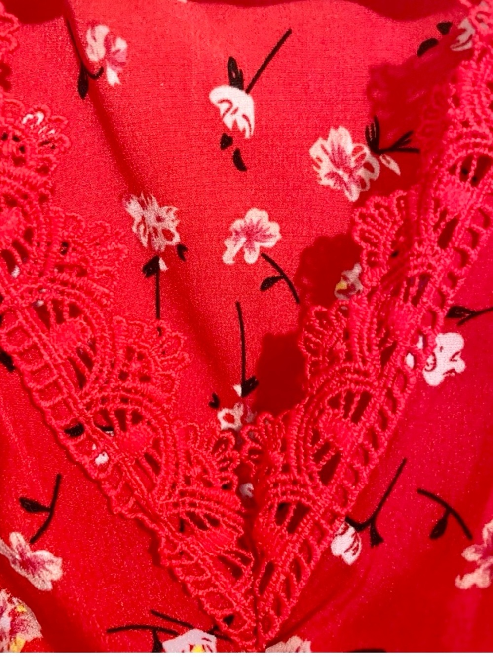 Boho Red Floral Ruffle Cap Sleeve V-Neck A-Line Swing Mini Sundress NWOT - Picture 9 of 14